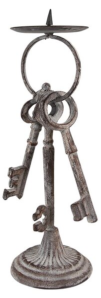 Šedý antik kovový svietnik s bodcom na širokú sviečku - 13*11*33 cm - Clayre & Eef