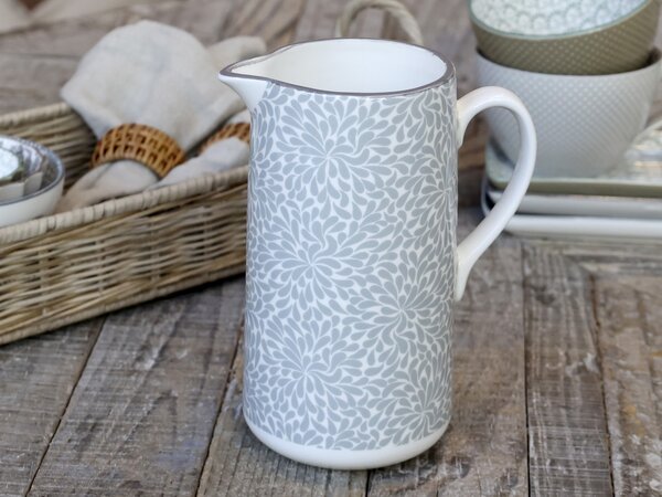 Šedý porcelánový džbán s ornamentami Arés Grey - 15 * 9 * 20cm / 1100ml - Chic Antique