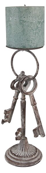 Šedý antik kovový svietnik s bodcom na širokú sviečku - 13*11*33 cm - Clayre & Eef