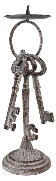 Šedý antik kovový svietnik s bodcom na širokú sviečku - 13*11*33 cm - Clayre & Eef