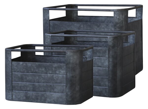 3ks plechový zinkový antik obal na kvetináč Planters - 40*30*30/ 32*22*21cm - Chic Antique