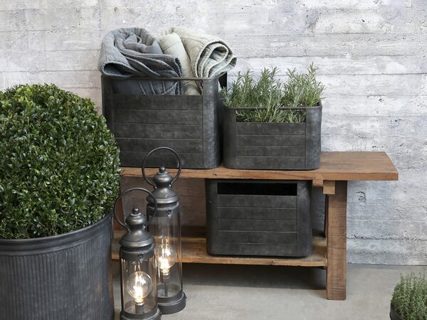 3ks plechový zinkový antik obal na kvetináč Planters - 40*30*30/ 32*22*21cm - Chic Antique