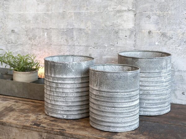 3ks plechový zinkový antik obal na kvetináč Planters - Ø 21*22/Ø 17*20 / Ø 13*18cm - Chic Antique
