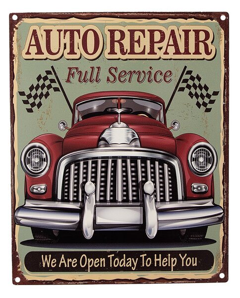 Farebná antik nástenná kovová ceduľa Auto Repair - 20*1*25 cm - Clayre & Eef