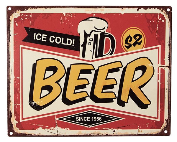 Červená antik nástenná kovová ceduľa Beer - 25*1*20 cm - Clayre & Eef