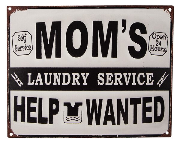 Bielo-čierna antik nástenná kovová ceduľa Momś Laundry Service - 25*1*20 cm - Clayre & Eef