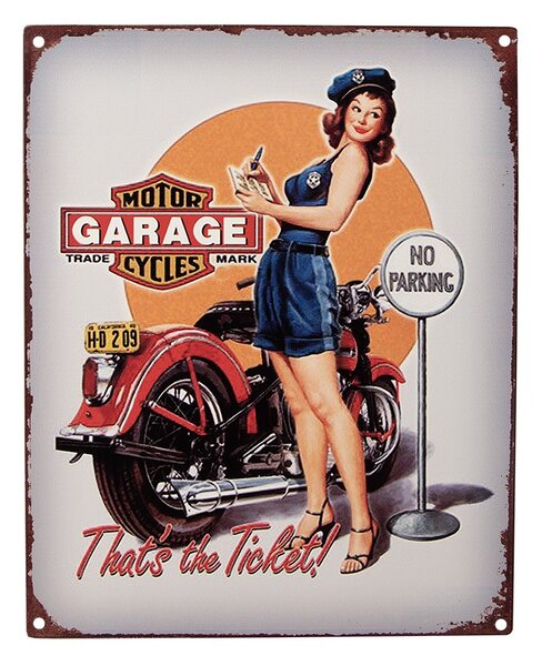 Svetlosivá antik nástenná kovová ceduľa Motor Garage Cycles - 20*1*25 cm - Clayre & Eef
