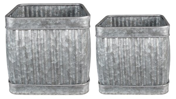 2ks plechové zinkové antik obaly na kvetináče - 31*31*28 / 25*25*23 cm - Clayre & Eef