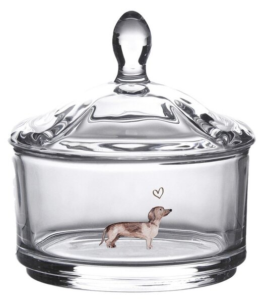 Sklenená dóza s jazvečíkom Dachshund Love - Ø 9*9cm - Clayre & Eef