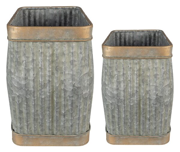 2ks plechové zinkové antik obaly na kvetináče - 38*27*39 / 32*21*31 cm - Clayre & Eef