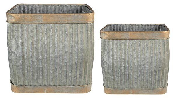2ks plechové zinkové antik obaly na kvetináče - 38*27*39 / 32*21*31 cm - Clayre & Eef