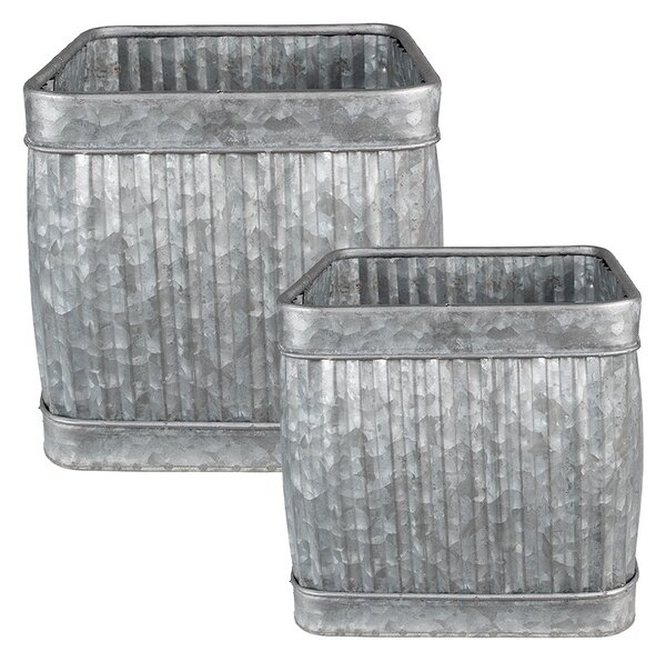 2ks plechové zinkové antik obaly na kvetináče - 31*31*28 / 25*25*23 cm - Clayre & Eef
