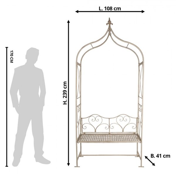 Béžová antik kovová záhradná lavica s oblúkom Ambronia - 108*41*239 cm - Clayre & Eef