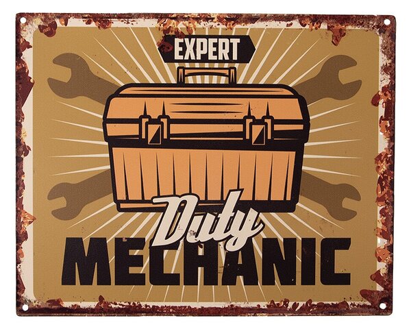 Hnedá nástenná kovová ceduľa Expert Duty Mechanic - 25*1*20 cm - Clayre & Eef