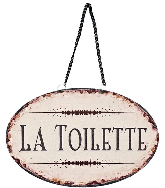 Závesná kovová ceduľa s retiazkou La Toilette - 23*15 cm - Ostatní