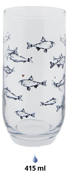 Pohárik s rybkami Sun Sea And Fish - Ø 7*14 cm / 380 ml - Clayre & Eef