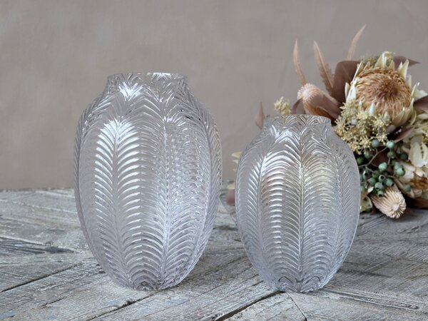 Transparentná sklenená dekoračná váza Leaf - Ø 14*18cm - Chic Antique