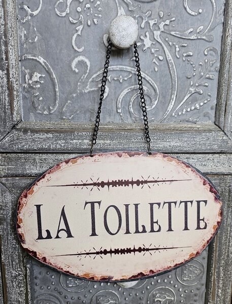 Závesná kovová ceduľa s retiazkou La Toilette - 23*15 cm - Ostatní