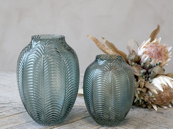 Zelená sklenená dekoračná váza Leaf - Ø 14*18cm - Chic Antique
