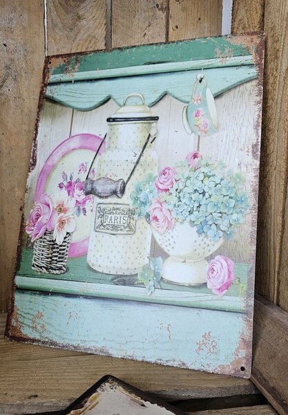 Zelená nástenná kovová ceduľa Paris - 25*33 cm - Ostatní
