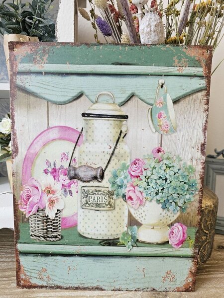 Zelená nástenná kovová ceduľa Paris - 25*33 cm - Ostatní