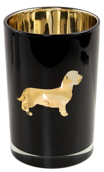 Čierny sklenený svietnik s jazvečíkmi Dachshund L - Ø 12*18 cm - Mars & More
