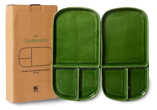 Set 2ks zelená keramická tácka The Emeralds - 27*14*2cm - HKLIVING