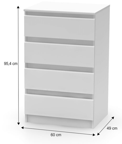 KONDELA 4 šuplíková komoda, biela, HANY NEW 014