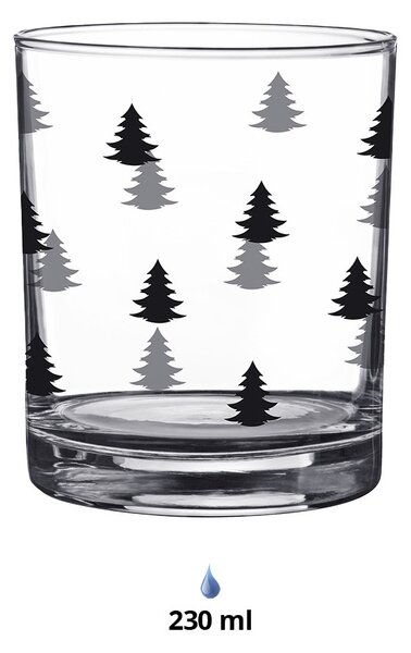 Pohárik na pitie s čiernymi stromčekmi Black&White X-Mas - Ø 7*9 cm / 230 ml - Clayre & Eef