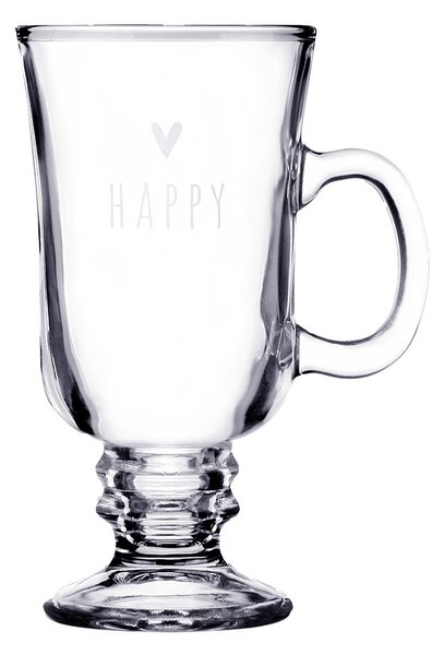 Sklenený hrnček so srdiečkom a nápisom Happy - 10*8*15 cm / 200 ml - Clayre & Eef