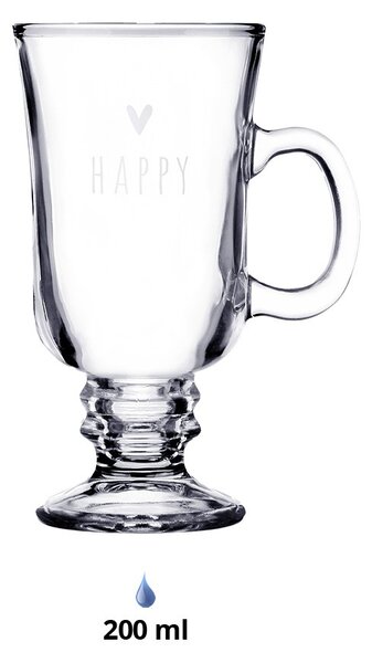 Sklenený hrnček so srdiečkom a nápisom Happy - 10*8*15 cm / 200 ml - Clayre & Eef