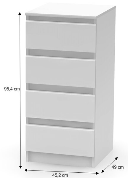 KONDELA 4 šuplíková komoda, biela, HANY NEW 009