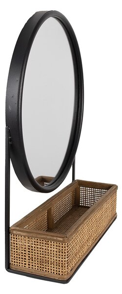 Čierno-hnedé nástenné zrkadlo s priehradkou s výpletom - 40*12*51 cm - Clayre & Eef