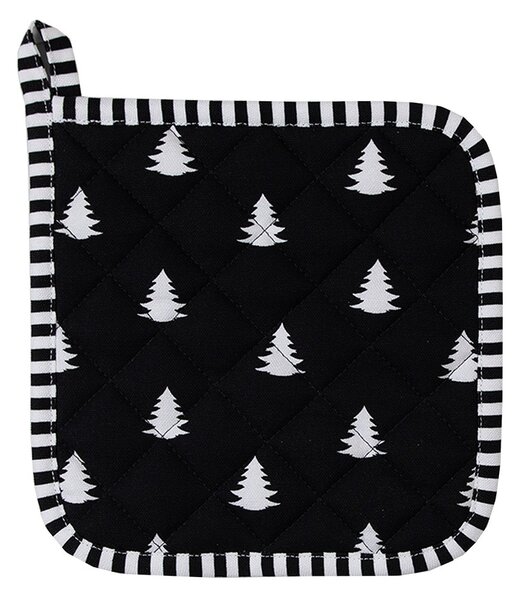 Bielo-čierna bavlnená chňapka - podložka so stromčekmi Black&White X-Mas - 20*20 cm - Clayre & Eef