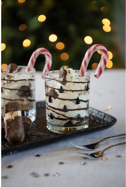 Pohárik na pitie s čiernymi stromčekmi Black&White X-Mas - Ø 7*9 cm / 230 ml - Clayre & Eef