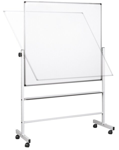 Mobilná otočná obojstranná biela popisovacia tabuľa, magnetická, 1200 x 900 mm