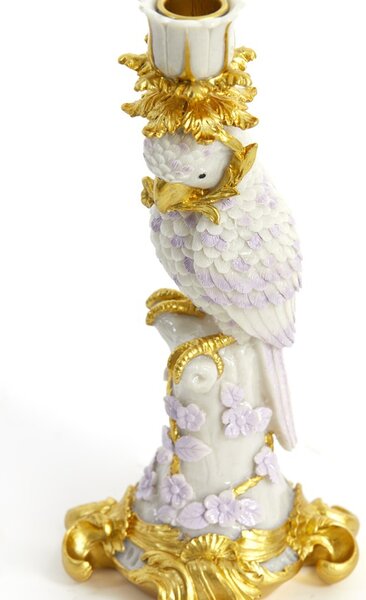 Zlatý antik svietnik s papagájom Lora lilac - 12*11*29 cm - Light & Living