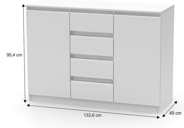 KONDELA 2 dverová komoda so 4 šuplíkmi, biela, HANY NEW 010