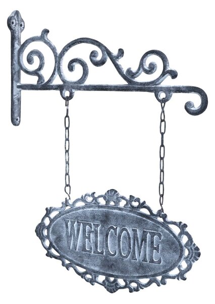 Šedá nástenná závesná ceduľa Welcome – 30*4*38cm - Chic Antique