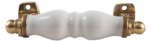 Bielo-mosadzná keramická úchytka knopka - 10*4*3 cm - Clayre & Eef
