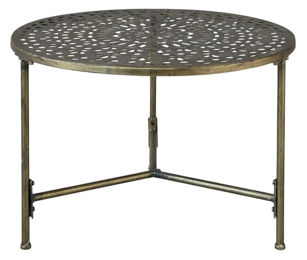 Mosadzný antik kovový okrúhly odkladací stolík Hilla - Ø 60*42 cm - Chic Antique