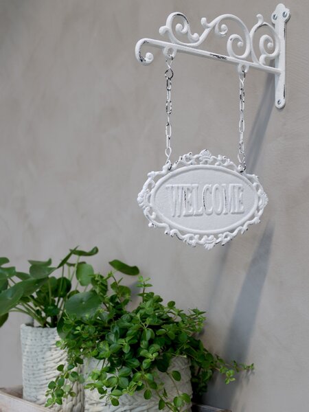 Krémová nástenná závesná ceduľa Welcome – 30*4*38cm - Chic Antique