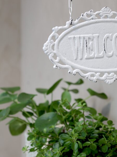 Krémová nástenná závesná ceduľa Welcome – 30*4*38cm - Chic Antique