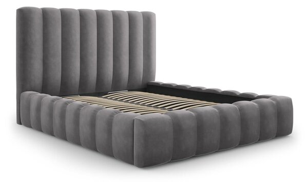 Sivá čalúnená dvojlôžková posteľ s úložným priestorom s roštom 160x200 cm Kelp – Micadoni Home