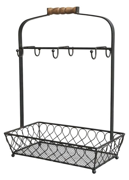 Čierny antik kovový stojan na hrnčeky s držadlom a poličkou - 31*18*43 cm - Chic Antique