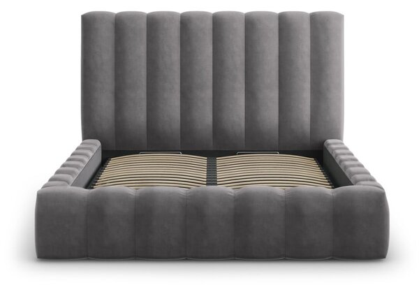 Sivá čalúnená dvojlôžková posteľ s úložným priestorom s roštom 160x200 cm Kelp – Micadoni Home
