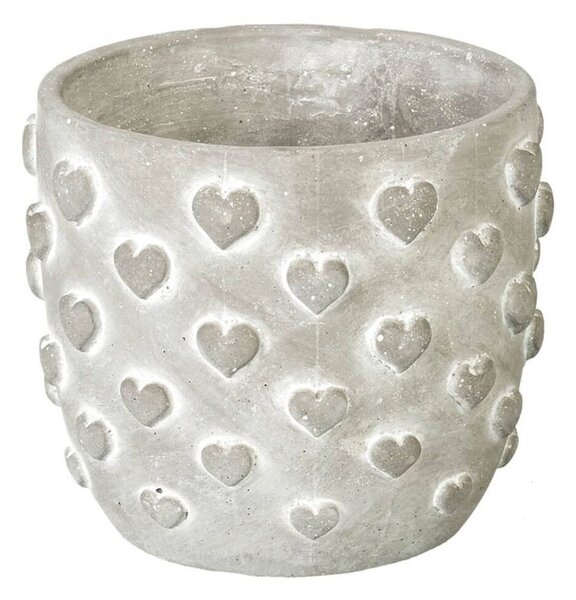 Šedý antik cementový obal na kvetináč s 3D srdiečkami Conc Heart M - Ø 14*12cm - Parlane