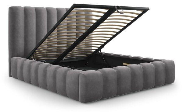 Sivá čalúnená dvojlôžková posteľ s úložným priestorom s roštom 160x200 cm Kelp – Micadoni Home