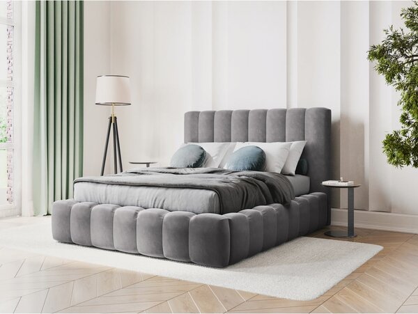 Sivá čalúnená dvojlôžková posteľ s úložným priestorom s roštom 160x200 cm Kelp – Micadoni Home