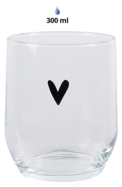 Transparentný pohár na vodu so srdiečkom - Ø 8*9 cm / 300 ml - Clayre & Eef